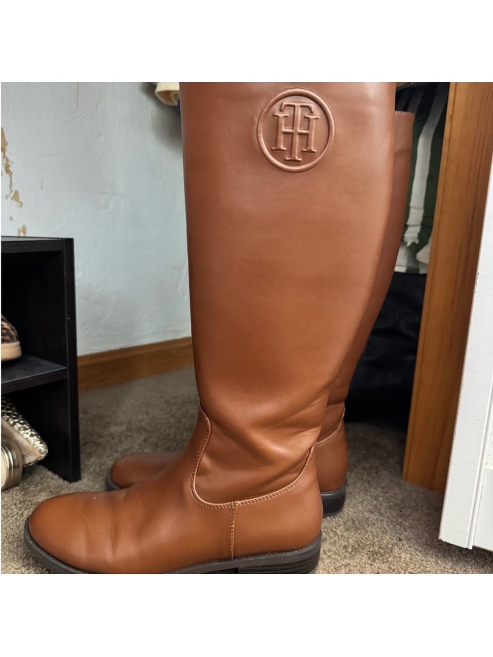Tommy Hilfiger Cognac Leather Tall Riding Boots